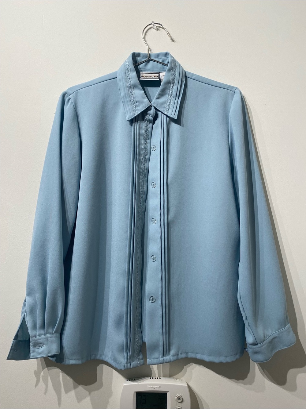 Light Blue Pleated Front Blouse - Unbranded